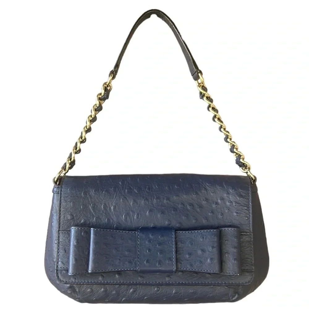 Kate Spade Joeleen Oschrich Leather Shoulder Bag French Blue New no Tags